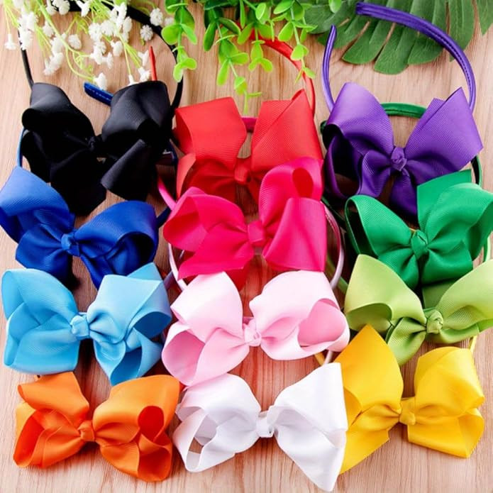 Shining Diva Fashion 10 Pcs Stylish Ribbon Headband with Bow Hairband Hair Bands for Girls Teens Women Kids Hair Accessories (16870hb) 10 Colors
