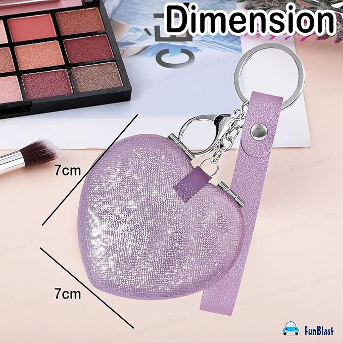 FunBlast Heart Shape Makeup Mirror for Women, Aesthetic Mini Mirrors, Portable Folding Double Sided Compact Mirror with 1X & 2X Magnification, Keychain Mirrors (Purple)