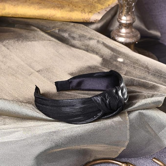 Vogue Hair Accessories Solid Shimmer Fabric Knot Plastic Hairband Headband for Girls and Women (Black)