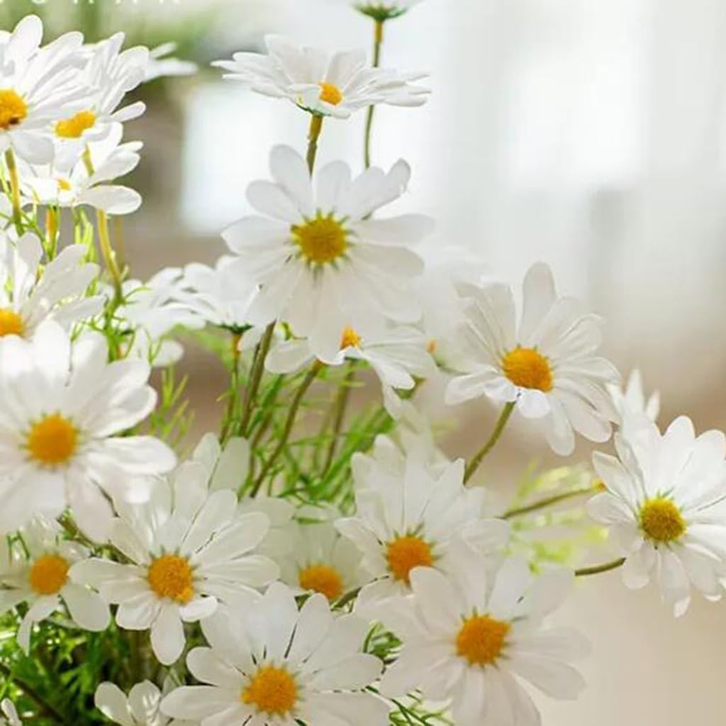 SATYAM KRAFT 5 Pcs Artificial Daisy Sunflowers for Home Decor, Office, Living Room, Balcony, Wedding & Gifting | Realistic Faux Flower (White) (Only Flower, No Vase)(Fabric)