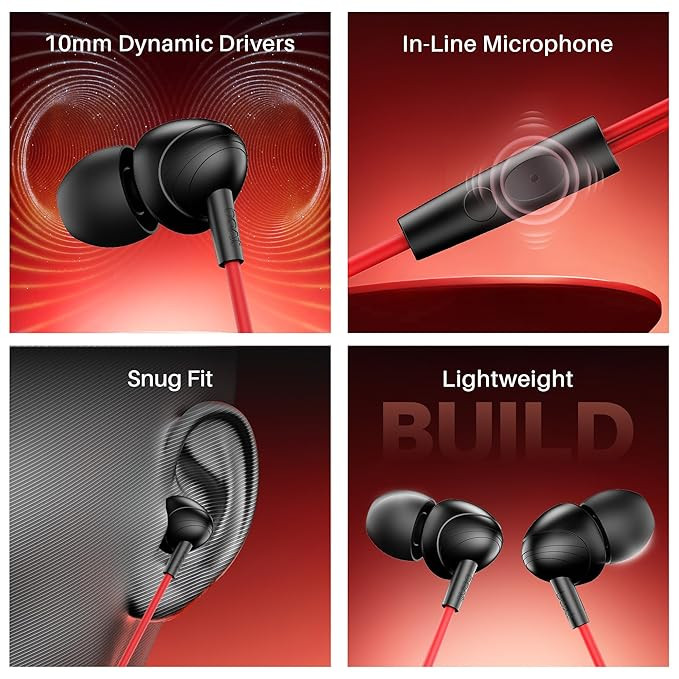 boAt 2025 Launch Bassheads 211 Wired Earphones with 10mm Drivers, Signature Sound, in-Line Microphone, 3.5mm Jack, Voice Assistant & 120cm Cables (Raging Black)