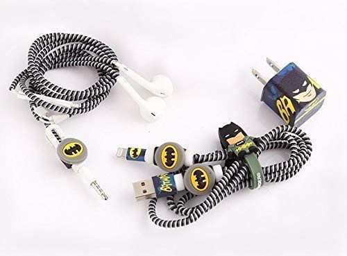 Careflection 6-in-1 Multi Combo Spiral Cable Protectors + Earphones Winder + Sticker + Cable Clips + Earphone Jack Clip Batman