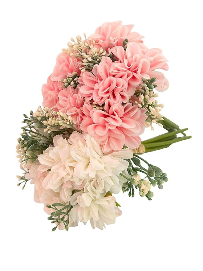 TIED RIBBONS Polyester Pack of 2 Artificial Hydrangea Dahlia Flowers Bunch for Home Decor Vase Pot Living Room Bedroom Office Table Decoration Items (Pot Not Included) (Multi, 24.1 Cm)