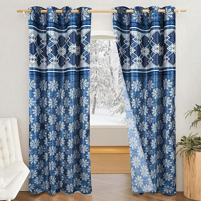 Amazon Brand - Solimo Majestic Mandala Polyester 75% Blackout Grommet Window Curtains|5 Feet |Set of 2|Floral Print Design |for Living Room Kids Room and Bedroom |Blue|Light-Filtering