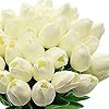 TIED RIBBONS 5 Pcs Artificial Tulip Flowers Bunches for Vase (Cream,34 Cm) Home Decoration Items for Living Room Corner Table Top Bedroom Wedding Party Decorative Gift Set (Vase Not Included) - Silk