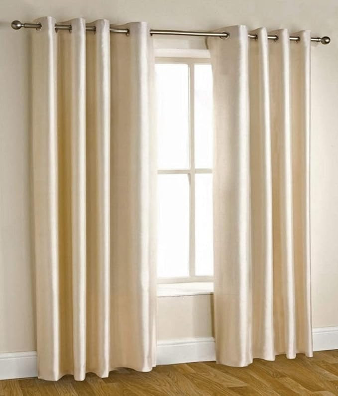 Homefab India Pack of 2 Royal Silky Cream Door Curtains with Stainless Steel Eyelets - 7 feet