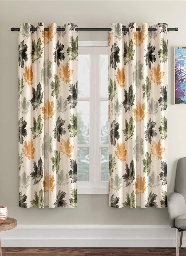 Home Sizzler 2 Pieces 3D Maple Eyelet Polyester Window Curtains - 5 Feet, Green