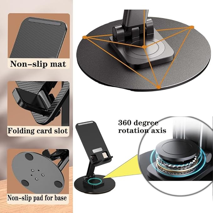(MS) 360° Rotating Mobile Stand | Adjustable & Flexible Desk Phone Holder | Universal Tabletop Mobile Stand for All Smartphones (Pack of 1)