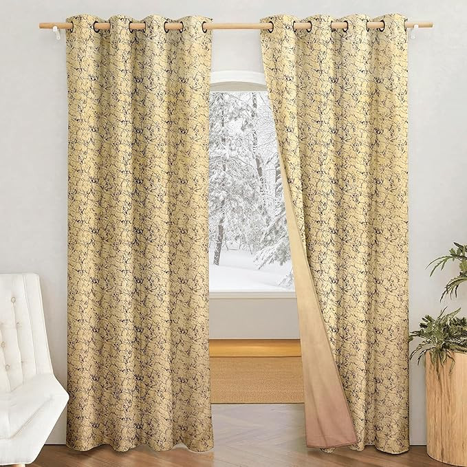 Amazon Brand - Solimo Polyester Velvet Copper Printed Window Curtains (Pack of 2, 5 Feet, Brown), Blackout, Grommet
