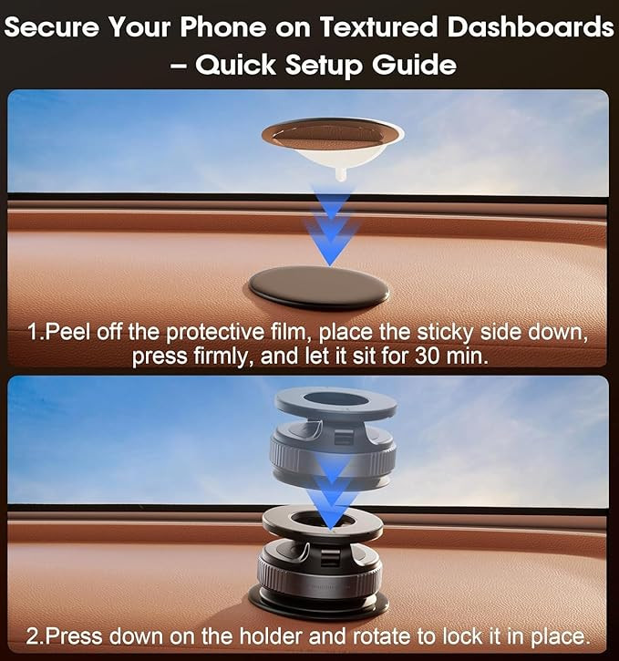 Vacuum Magnetic Phone Holder for Car Dash/Windshield, 360° Rotatable Dual-Axis Adjustable Arms, Super Strong Suction Cup Mount - Hands-Free Magnetic Holder for Gym Mirror & Smooth Surfaces