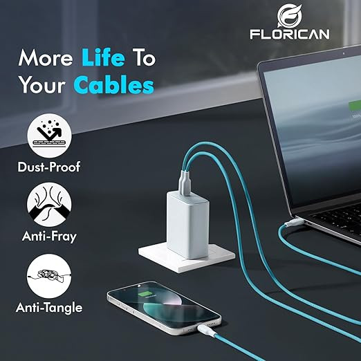 FLORICAN Full Size 1.4 Meter (Pack of 1) Spiral Cable Protector Suitable for All iPhone/Android Mobile Charging Cables (Sky Blue)