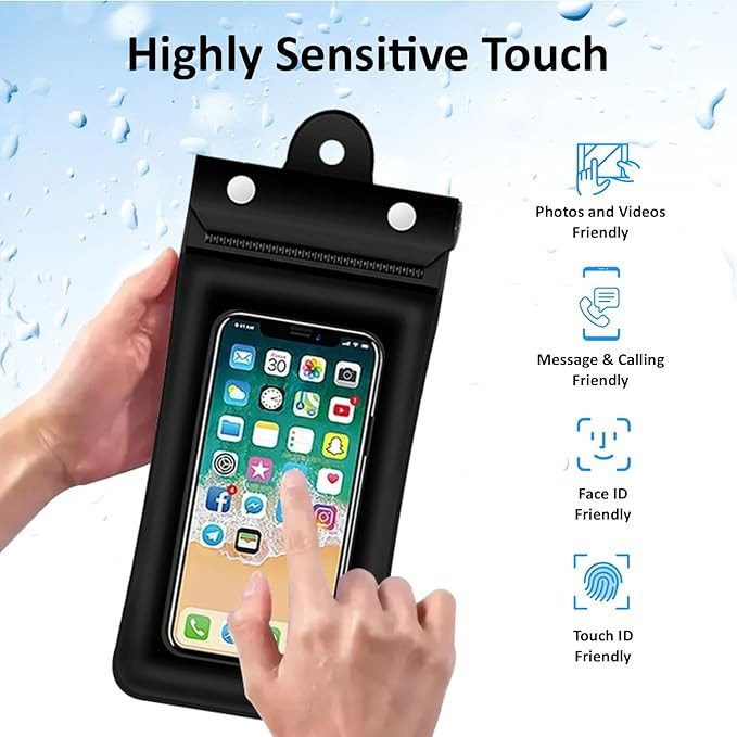 HUMBLE TPU Universal Waterproof Pouch with HD Clarity,Floating Design,Triple-Layer Locking System,and Hands-Free Lanyard Perfect for Swimming,Boating,Pool,Beach Fits Smartphones Up to 6.9" Black
