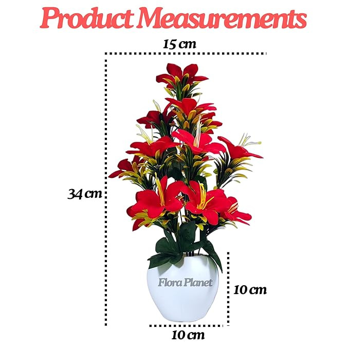 Artificial Plants for Home Decor & Office Decoration 1 Big Size Artificial Flowers Pot with vase, Artificial Flowers for Decoration (34cm Height),Plastic,Multicolor