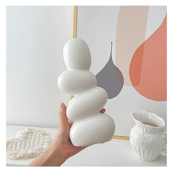 SPHINX Decorative Ceramic Vase for Flowers, Pampas Grass Vase, Vase for Money Plant Live Plants for Home, Office,Gifts- (Pebble Height- 8.5 Inches, White)