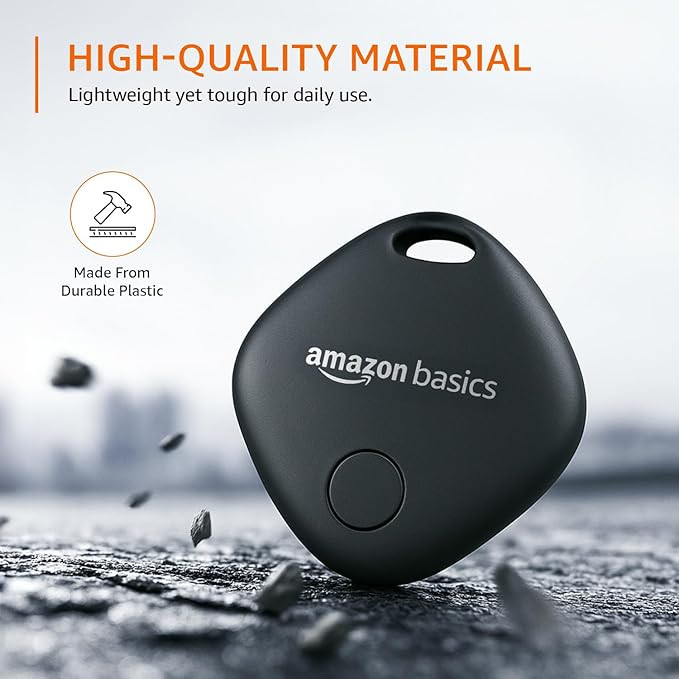 Amazon Basics Aero Tag for iOS | Apple Find My Network Tracker | Bluetooth 5.3 | No SIM Needed | Anti-Lost & Loud 80dB Alert | Item Finder- Keys, Wallets, Bags |Lightweight & 1-Year Battery(Black)