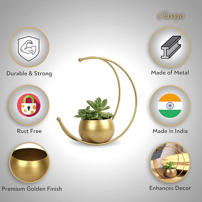 Geometric Decorative Metal Round Shape Flower Vase for Home Decoration, Centre Table Decoration Piece, Golden Vase for Home Decor, 9 Inch