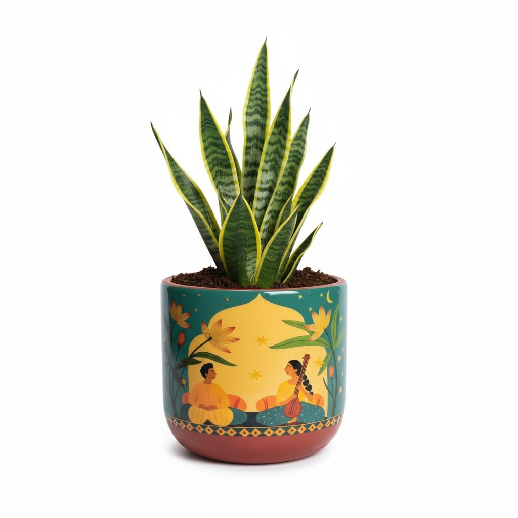 Terracotta Planter – Premium Glass Coated Peacock Design Planters for Home Decor | Artistic Flower Pots for Garden & Indoor Plant Pot (Beige, Small)