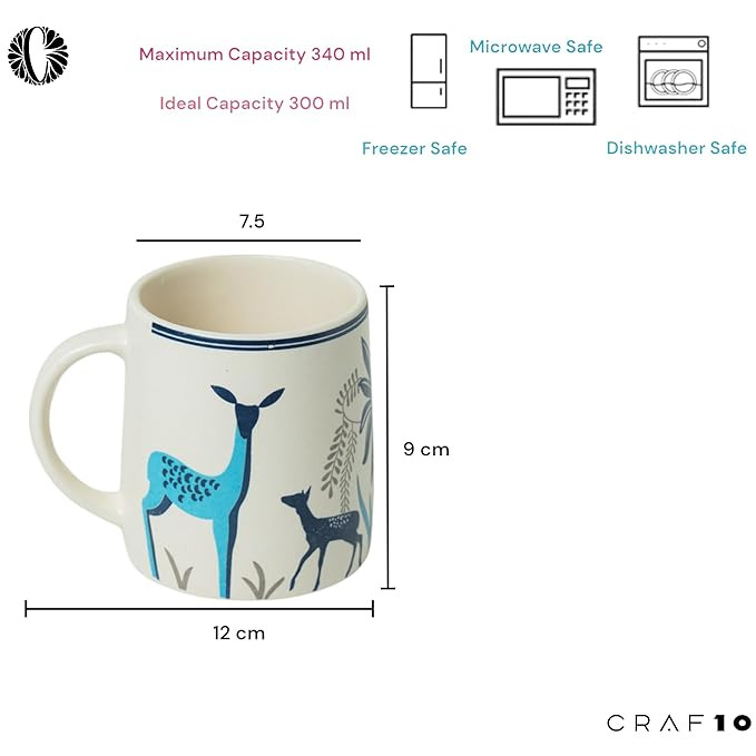 Blue Stag Ceramic Tea/Coffee Mug – Single Piece, 330 ML, Elegant & Durable, Office use