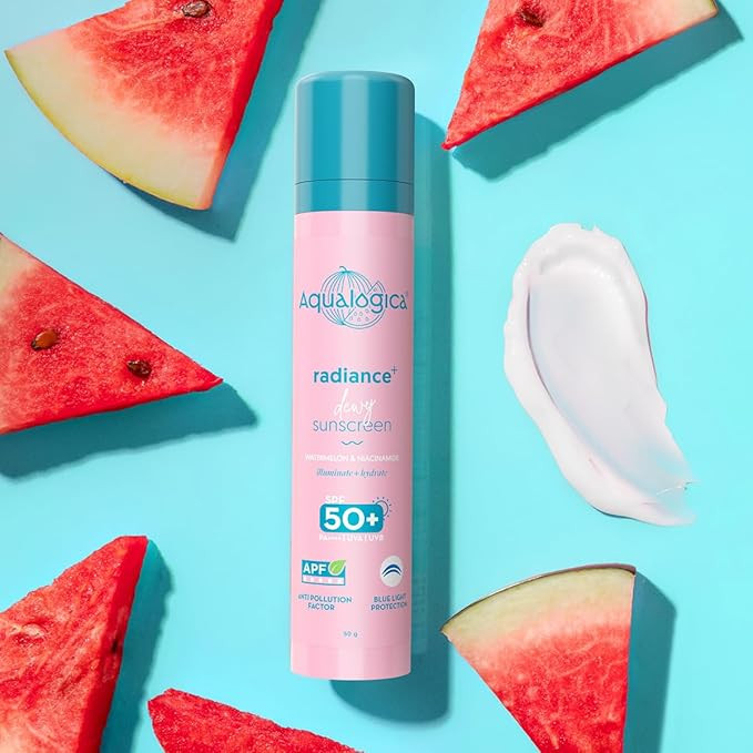 Aqualogica Radiance+ Dewy Sunscreen with Watermelon & Niacinamide with SPF 50 & PA++++ - 50g | Broad Spectrum SPF 50+ PA++++ || Anti-Pollution Factor (APF) Technology | In Vivo Tested | deal for Oily Skin Type