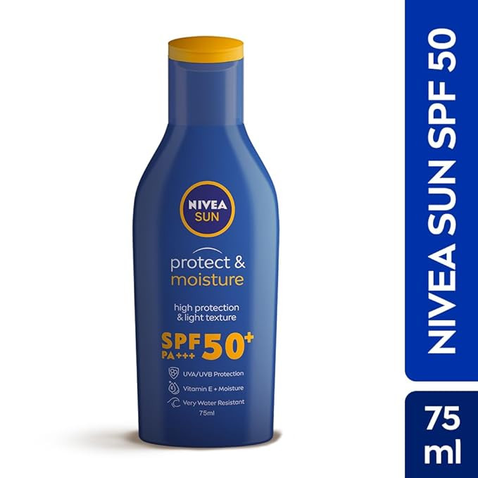 NIVEA Sun Protect and Moisture 75ml SPF 50 Advanced Sunscreen for Normal Instant Protection| PA+++ UVA - UVB Protection System| Vitamin E + Moisture| Very Water Resistant| For Unisex