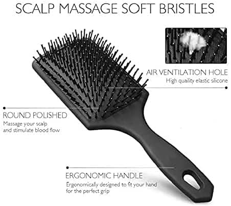 Premium Professional Paddle Hair Brush Comb Black | Wide Detangling Brush for Men & Women | Ideal for Long, Thick & Curly Hair | Smooth & Shiny Finish