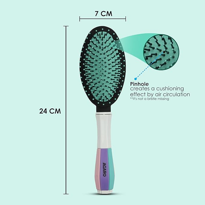 AGARO Classic Cushion Hair Brush with Strong & flexible nylon bristles, having Anti-static ball tips, for Grooming, Straightening, Detangling Hair, Ideal for Men & Women, Cyan