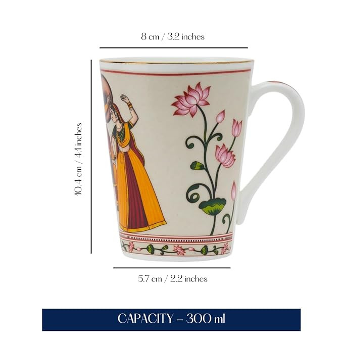 GOLDEN QUEEN'S Mugs Set Of 2 For Coffee, Tea, Milk - Ideal For Your Daily Beverage Ritual, Hosting & Casual Gatherings | 24 K Gold On Rim - Dance Of Harmony, 300 Ml