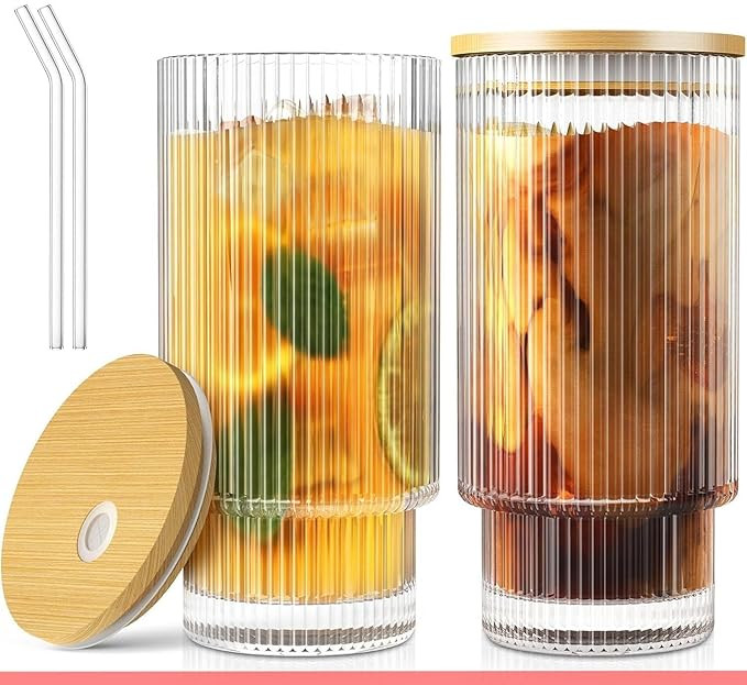 KiKiluxxa Glass Coffee Mug with Straw Green Tea Sipper Tumbler Mugs with Lid - Pack of 1- Travel Mug, Drinking Glass, Mason jar, Can Sipper,Milk Mugs,Juice Cup (Pattaya Can 1)