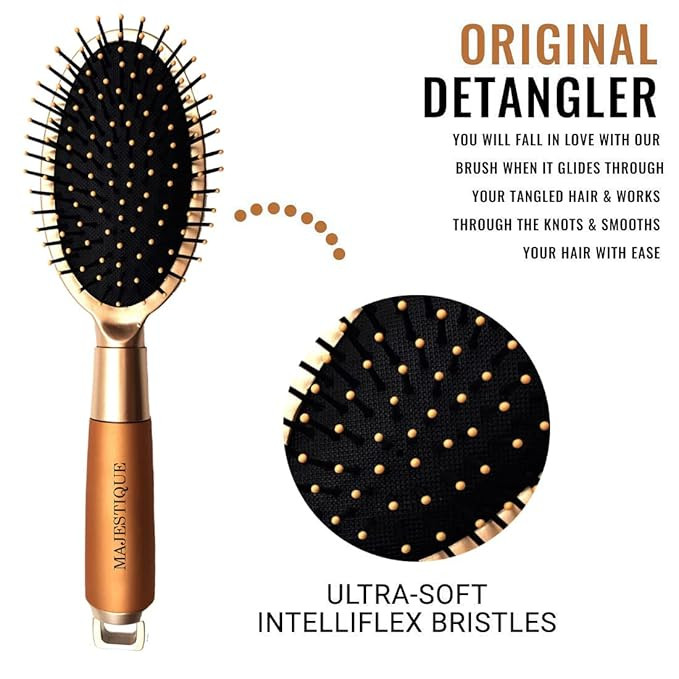Majestique Hair Brush Set, Detangling Hairbrush, Wide-tooth comb and Handle Mirror for Makeup No Bristle, suit for Women Men and Kids Thick/Thin/Curly/Dry Hair Gift kit (Pack of 3)