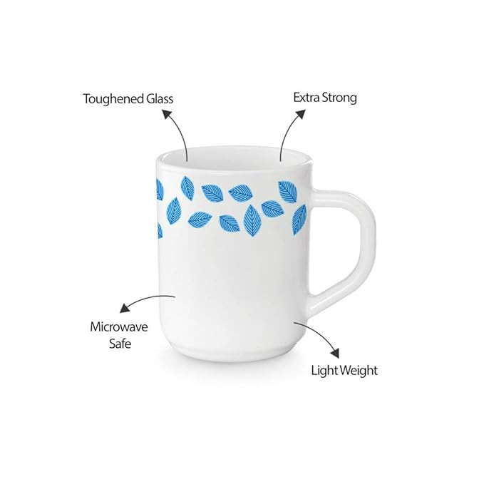 Larah By Borosil Glass Blue Leaves 2 Piece Mug Set, 240 ML