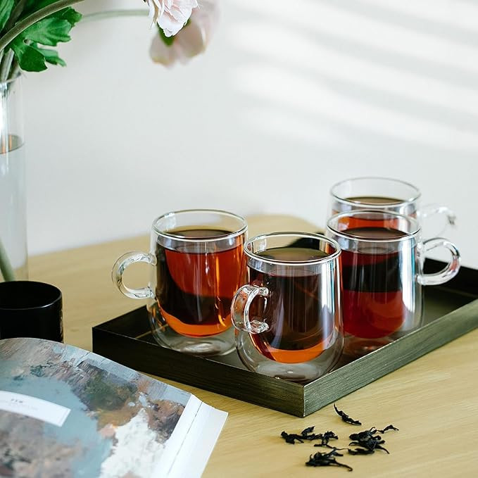 ginoya brothers 250 ml Double Wall Coffee Mug with Ergonomic Handle, Heat-Resistant Glass for Hot Or Cold Beverage (Pack of 1)