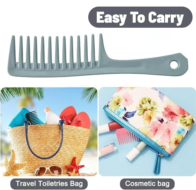 RIANZ® Wide Tooth Detangling Comb for Curly & Long Hair | Anti-Static Shampoo Comb with Hanging Hole | Lightweight Plastic Hair Brush for Women, Men & Kids (Multi Color - Pack of 4)