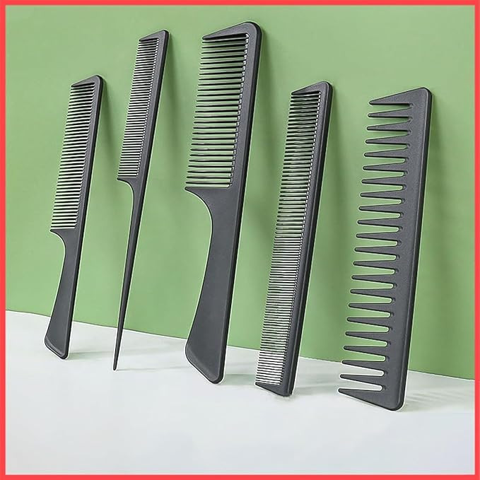 Wolpin Hair Cutting & Styling Comb Kit (Set of 5 Pcs) Professional and Home Use Multipurpose Salon Barber Comb Kits