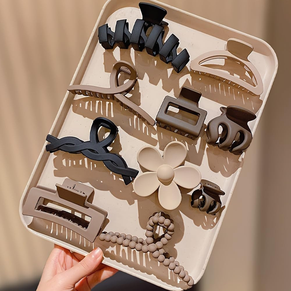 Cerrito Hair Claw Clips for Women Girls – 3 Large and 3 Small Pcs Strong Hold Clamps for Thick Thin Hair, Matte Nonslip Jaw Clips, Neutral Butterfly Claw, Styling, Ponytail Holder, Multicolor