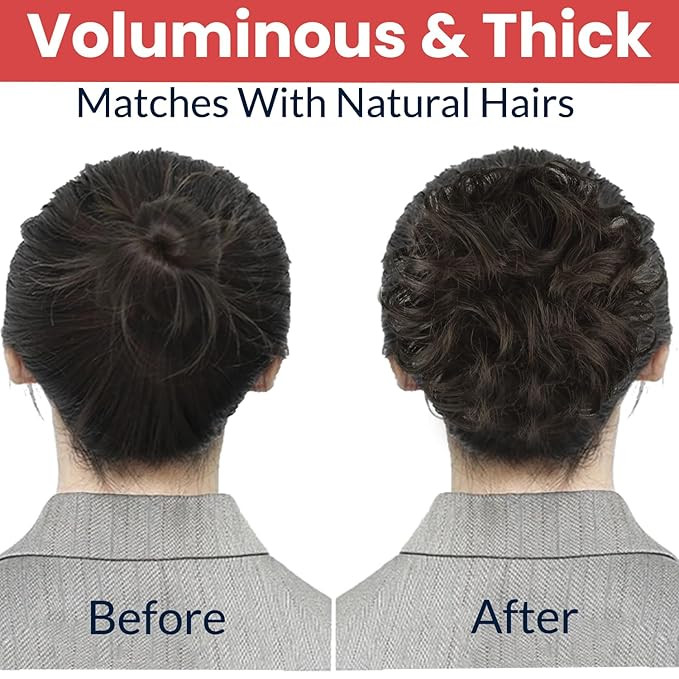 TEMPERIA Hair Accessories For Women Stylish - Juda Hair Buns for Women - Messy Bun Hair Extension - Artificial Fake Hair Donuts Bun Maker Scrunchies - With Elastic Rubber band - Natural Brown - 1 Pcs