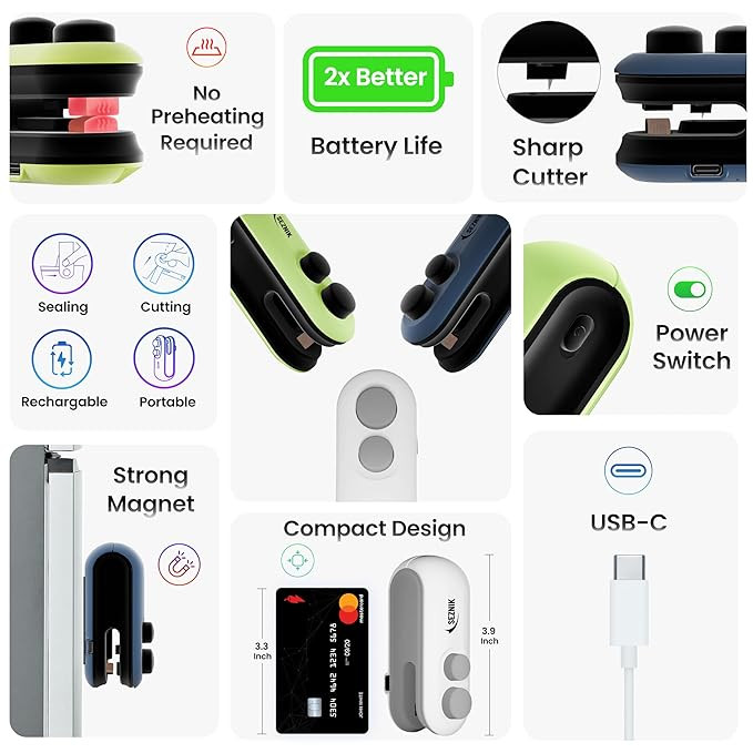 Seznik Sealing Machine for Food Packets - Portable Handheld Sealing for Food Packets, Snacks, Chips, Fresh Storage - Mini Sealing Machine, 1 YEAR Warranty (White)