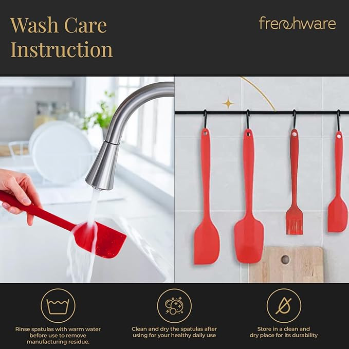 Frenchware (Set of 2, Red) Oil Brush for Cooking & Non-Stick Silicone Spatula Baking & Mixing - Seamless Design, Heat-Resistant -40°C to 230°C, Food-Grade & BPA-Free, Dishwasher Safe