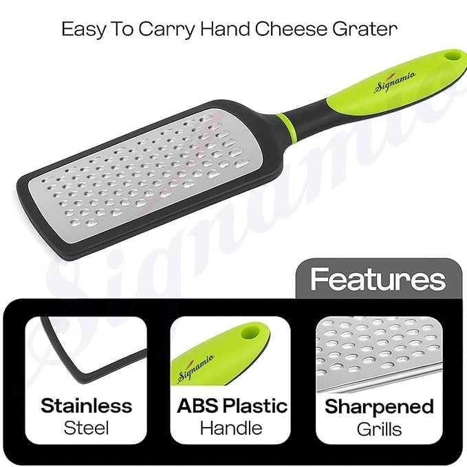SIGNAMIO® Hand Kadukas Cheese Grater and Vegetable Shredder for Kitchen Stainless Steel Ginger Crusher, Carrot Grater, Garlic Slicer with Protective Cover (Green)