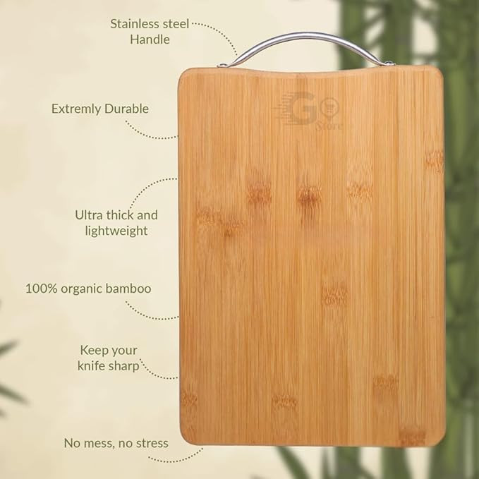 Large Non-Slip Wooden Bamboo Cutting Board with Antibacterial Surface with Stainless Steel Handle, Chopping Board for Kitchen, Cutting Board for Kitchen (Wood)
