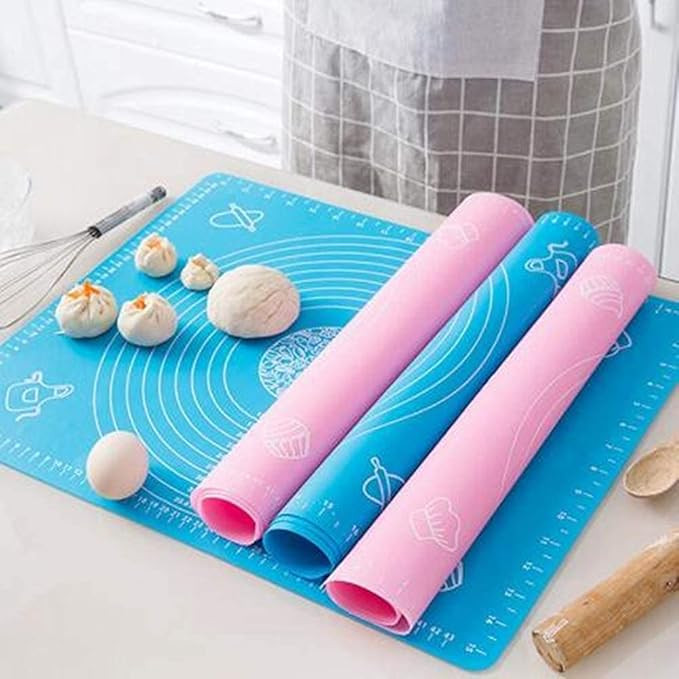 Silicone Baking Mat Roti mat for Kitchen Chapati matAtta Kneading Mat Non Stick Fondant Dough Rolling mat Cake Pad Cooking (50 * 40 cm Blue)