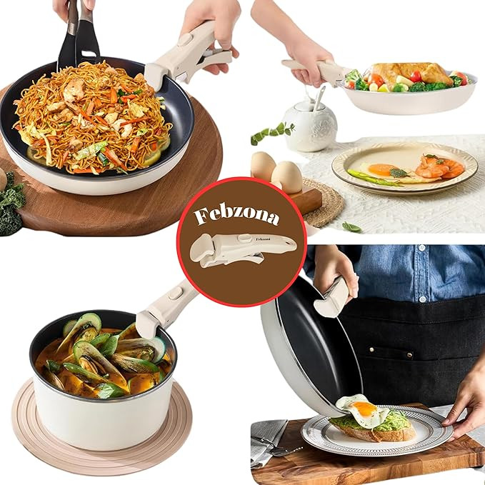 Universal Pot Handle - Detachable Holder for Cookware, Hot Utensil Vessel Pan Holder - White