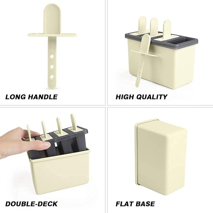 Semito Set Of 4 Plastic Reusable Ice Pop Makers, Homemade Popsicle Frozen Ice Cream Moulds Tray Kulfi Candy Ice Lolly Mold (2) - 12.2X5.6X8.4 Cm