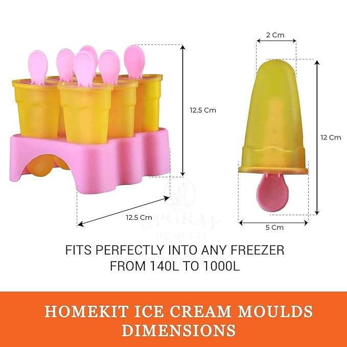Stewit Set of 6 Plastic 100% Food Grade Homemade Reusable for Home, Kitchen, Ice Lolly Mould,Popsicle Frozen Ice Cream, Ice Pop Makers, Kulfi Candy Mould Tray for Children & Adults - Multicolor