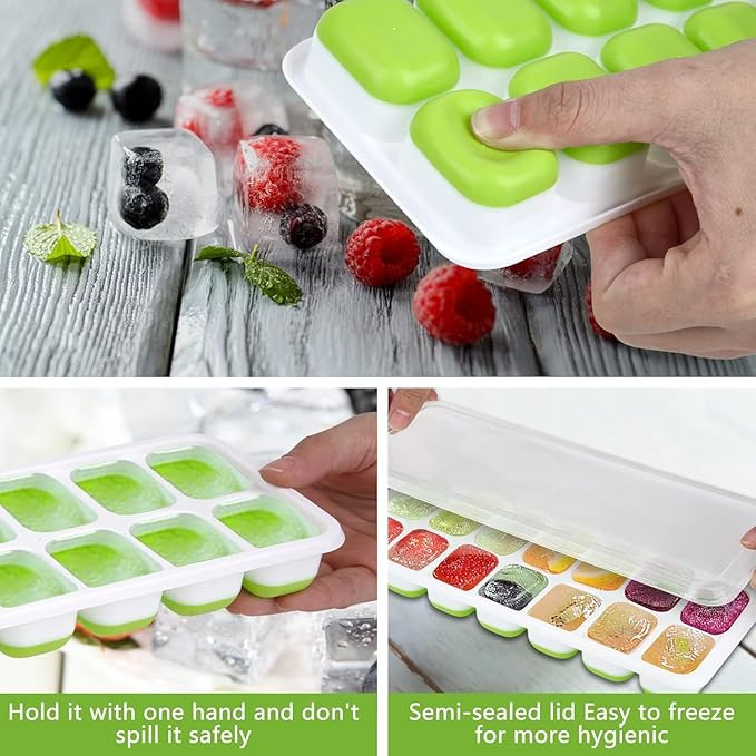 Carrot - Ice Cube Trays, Silicone Easy-Release and Flexible 14-Ice Cubes Mould with Spill-Resistant Removable Lid, BPA Free, Durable and Dishwasher Safe (Pack of 1)