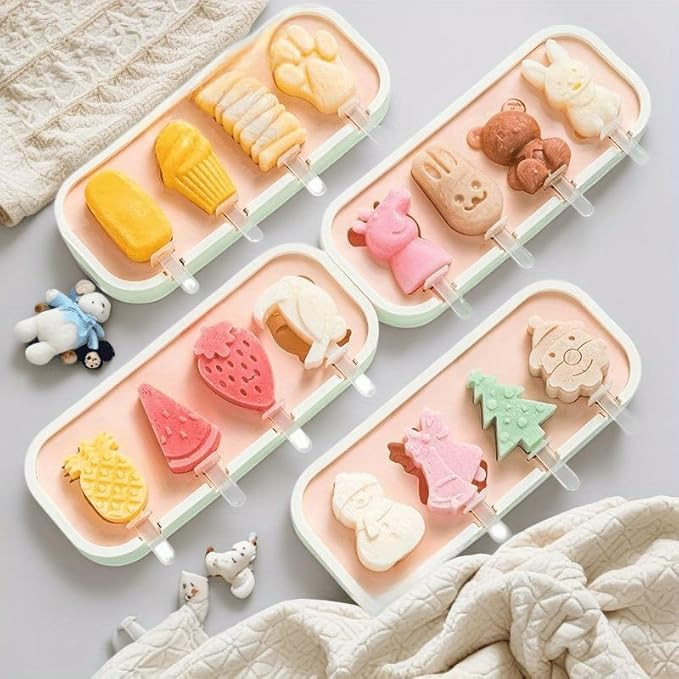 Soko Candy Silicone Popsicle Mold Maker Set of 4 with Lid and Sticks | Reusable Ice Cream Moulds for Kids & Adults | BPA-Free DIY Kit Moulds for Frozen Candy, Cakesicles, Chocolate| Easy Release
