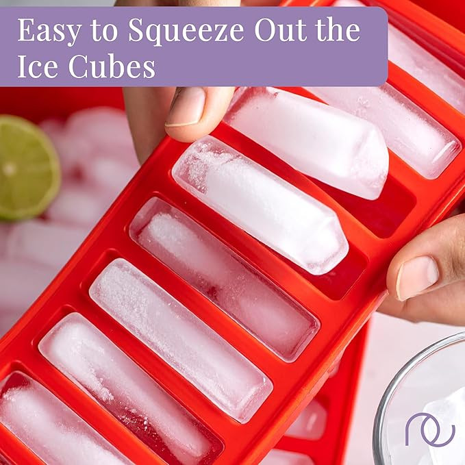 Frenchware Multipurpose Ice Cube Tray Mould, Pack of 1, Silicone Material, Small Rectangle Shapes, 10 Cavity Mould for Freezer, Cocktail, Whiskey, Coffee, Fruit Juice (10 x 26 x 2 cm, Red)