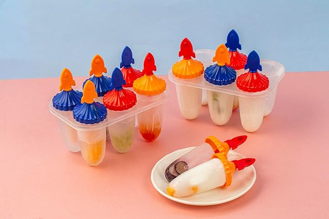 Clazkit Set of 6 Plastic Reusable Rocket Ice Pop Makers, Homemade Popsicle/Frozen Ice Cream/Kulfi Candy for Children & Adults - Multicolor,15.8X11X8 Cm