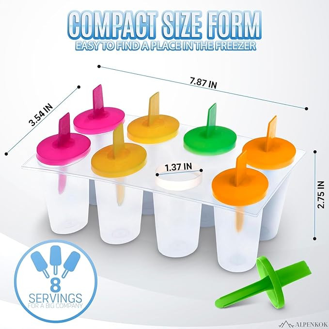 EYUVAA Lable Plastic Reusable Ice Pop Maker, Kulfi Maker Popsicle Mould Set of 8 Popsicle Frozen Ice Cream Moulds Tray with Reusable Stick Plastic Ice Cube Tray (Multicolor) (Pack of 1)