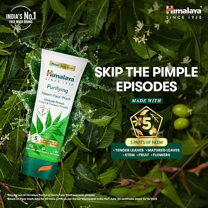 Himalaya Purifying Neem Face Wash|Clears and Prevents Pimples & Acne|Made with 5 parts of Neem|New & Best Ever clinically Proven formula|Gently Cleanses|For men and women|400 ml