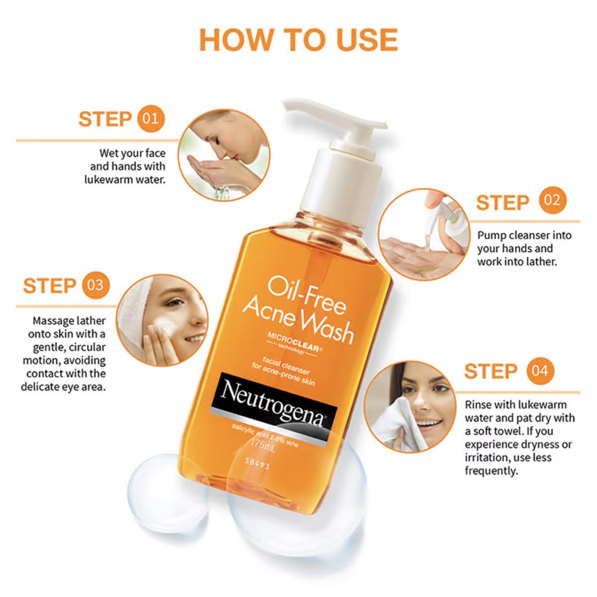 Neutrogena Oil Free Acne Wash | 2% Salicylic Acid Deep Cleansing Face Wash for Oily Skin|Hydrating, Alcohol Free, Non Comedogenic & Dermatologically Tested | For Oily Acne Prone Skin |For Men & Women 175ml